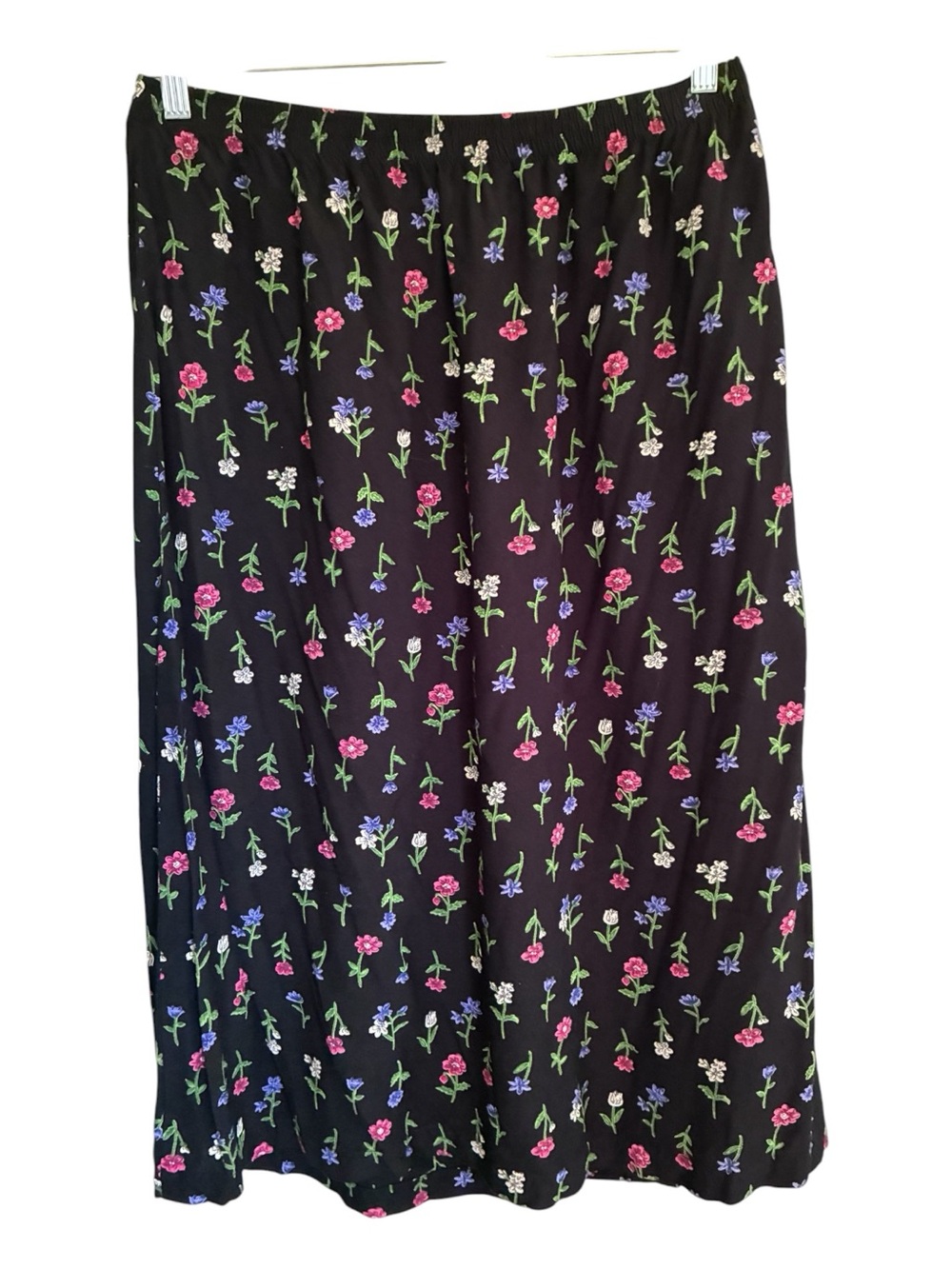 Vintage 90s Fairygrunge Office Blair Black Midi Floral Skirt Pink Purple Sz LP